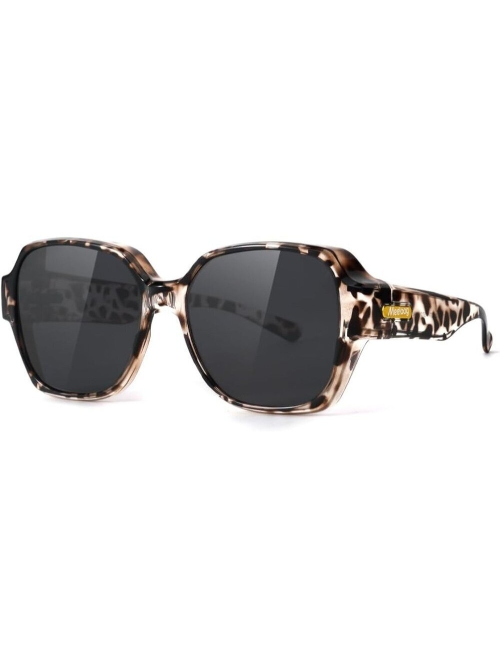 Women's Light Tortoise Frame Black Lens Stylish Oversized Fit-over Sunglasses